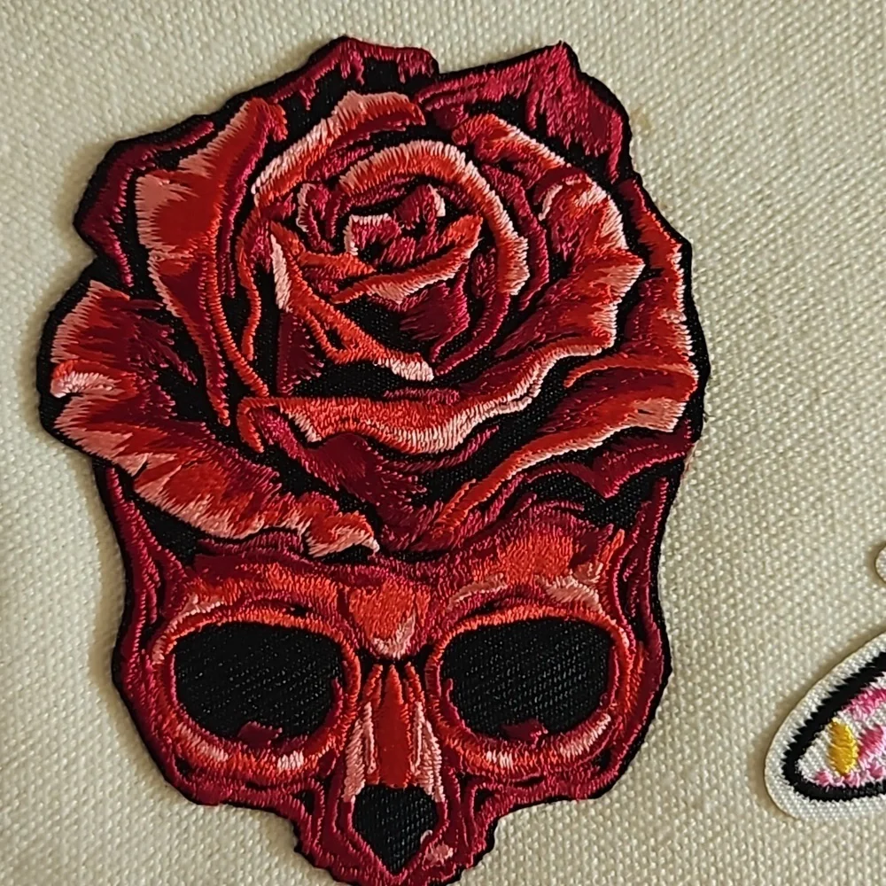Hand Crafted embroidered bag red skull multicolored butterflies red rose rustic